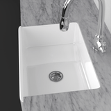 30" Fazio Handcrafted Fireclay Single-Bowl Grey Floral Motif Farmhouse B-Grade Sink - White