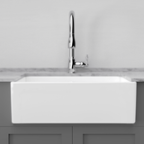 30" Fazio Handcrafted Fireclay Single-Bowl Grey Floral Motif Farmhouse B-Grade Sink - White