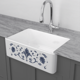 30" Furio Handcrafted Fireclay Single-Bowl Tuscany Motif Farmhouse B-Grade Sink - White