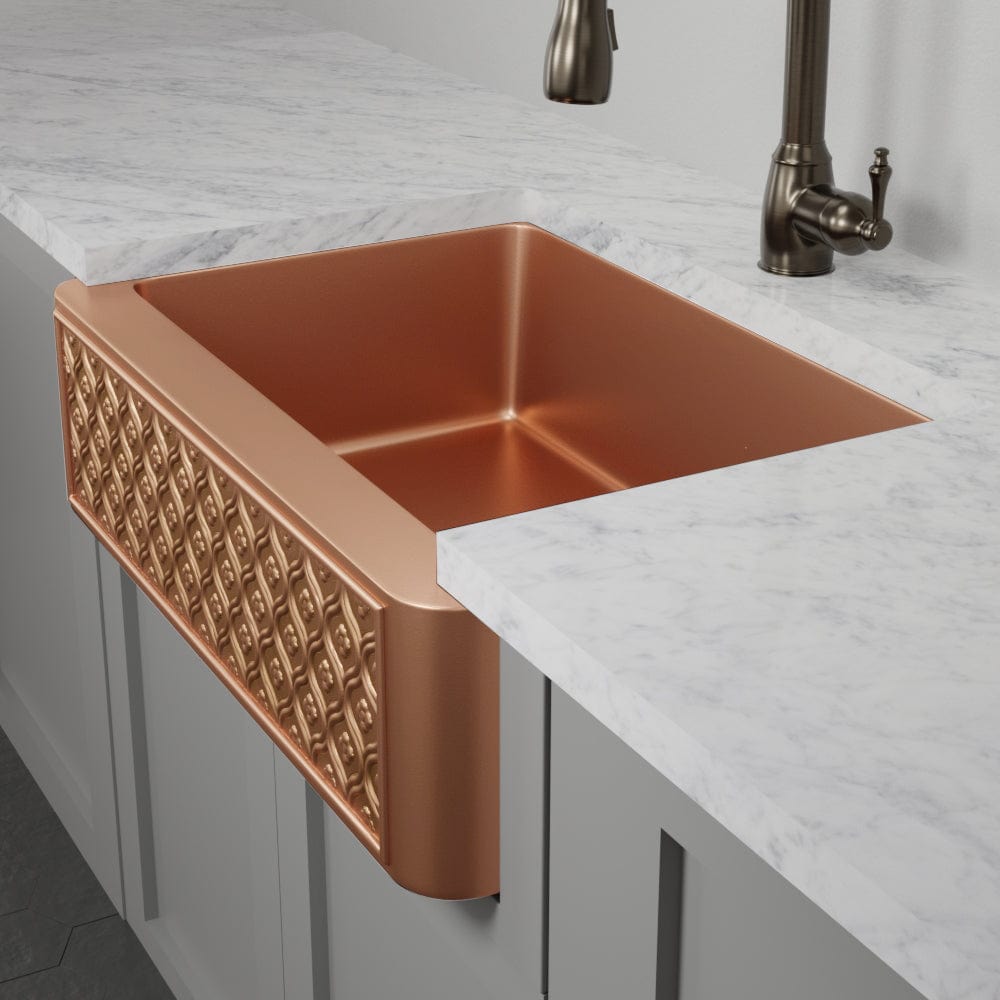 30" Gancher Copper Embossed Floral Design Single-Bowl Farmhouse Sink