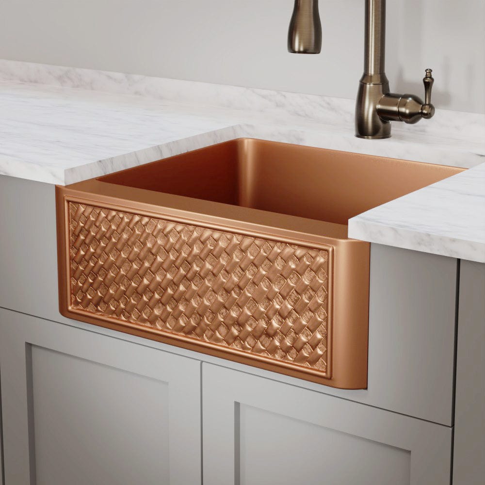 30" Ganston Copper Embossed Weave Design Single-Bowl Farmhouse Sink
