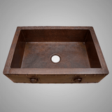 30" Gargencod Hammered Copper Single-Bowl Farmhouse Sink with Rings and Riveted Bands