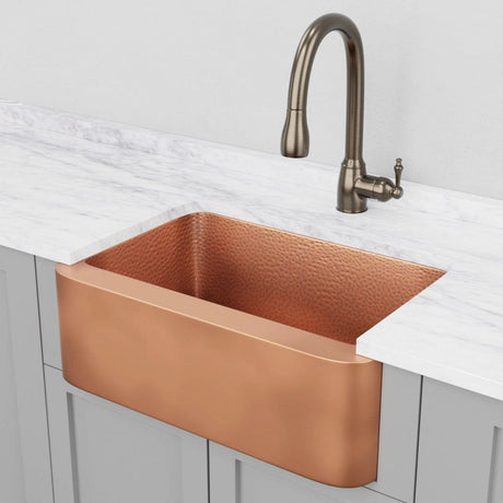 30" Geneva Smooth Copper Single-Bowl Farmhouse Sink with Hammered Interior