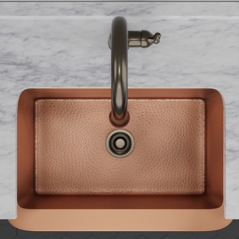 30" Geneva Smooth Copper Single-Bowl Farmhouse Sink with Hammered Interior