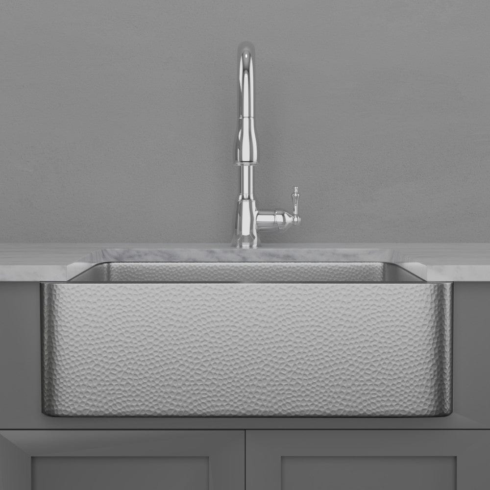 30" Glenmore Stainless Steel Farmhouse Sink - Matte Hammered Steel