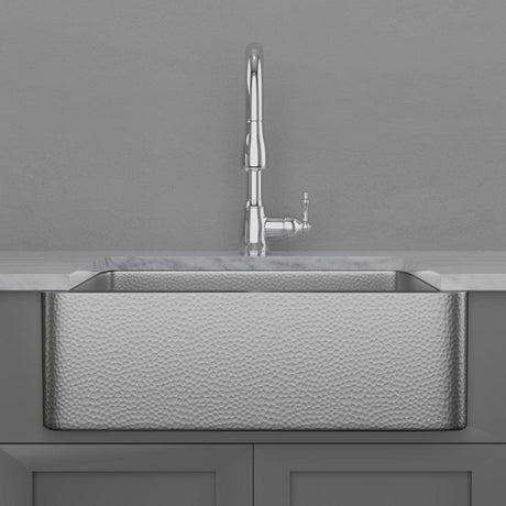 30" Glenmore Stainless Steel Farmhouse Sink - Matte Hammered Steel