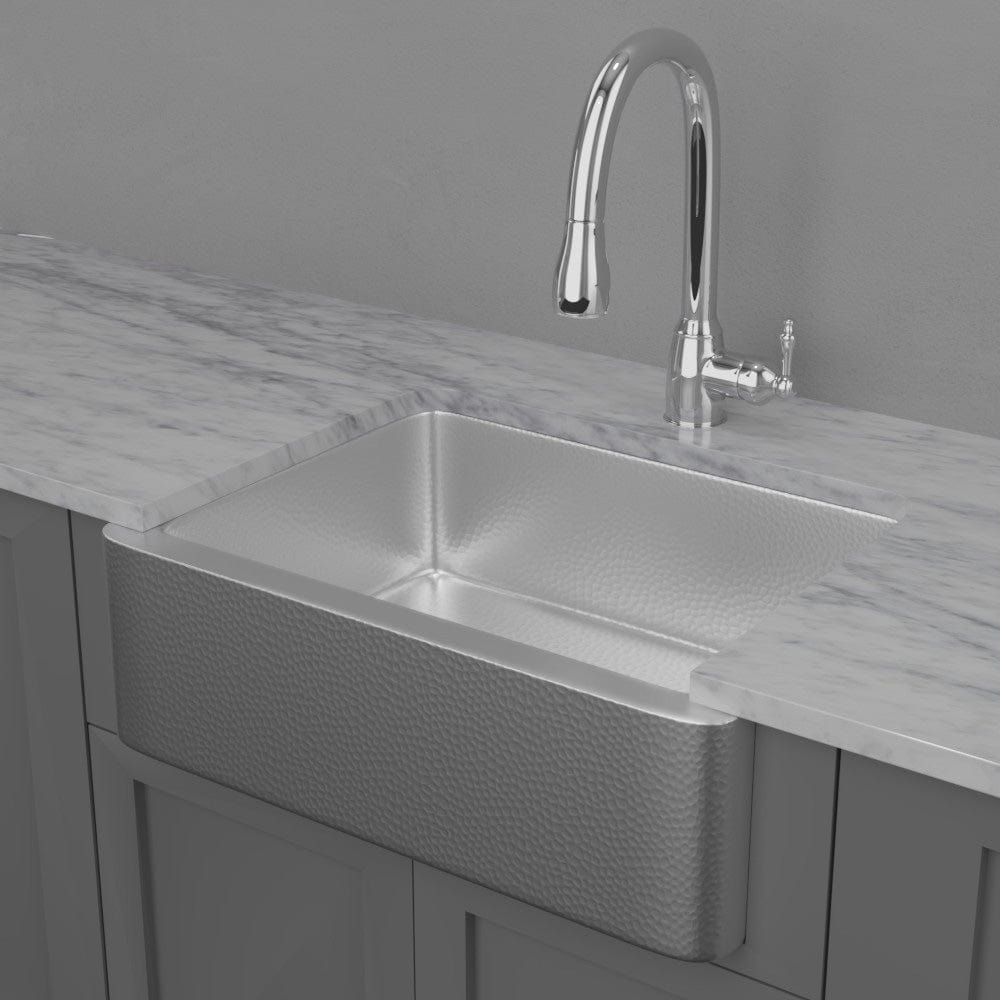 30" Glenmore Stainless Steel Farmhouse Sink - Matte Hammered Steel
