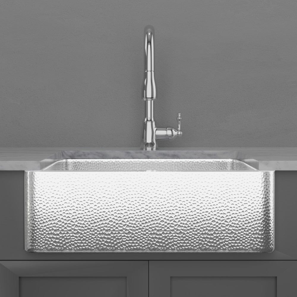 30" Higbee Stainless Steel Farmhouse Sink - Polished Hammered Steel