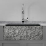 30" Kennesaw Polished Blue Gray Granite Single-Bowl Farmhouse Sink - Chiseled Apron
