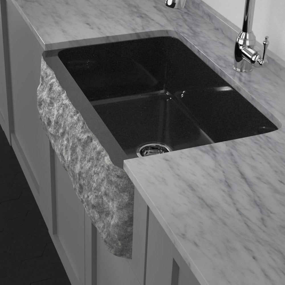 30" Kennesaw Polished Blue Gray Granite Single-Bowl Farmhouse Sink - Chiseled Apron