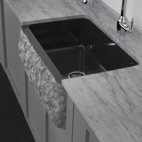 30" Kennesaw Polished Blue Gray Granite Single-Bowl Farmhouse Sink - Chiseled Apron