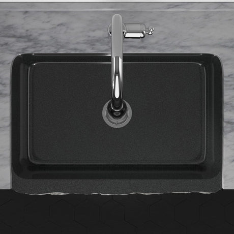 30" Kennesaw Polished Blue Gray Granite Single-Bowl Farmhouse Sink - Chiseled Apron