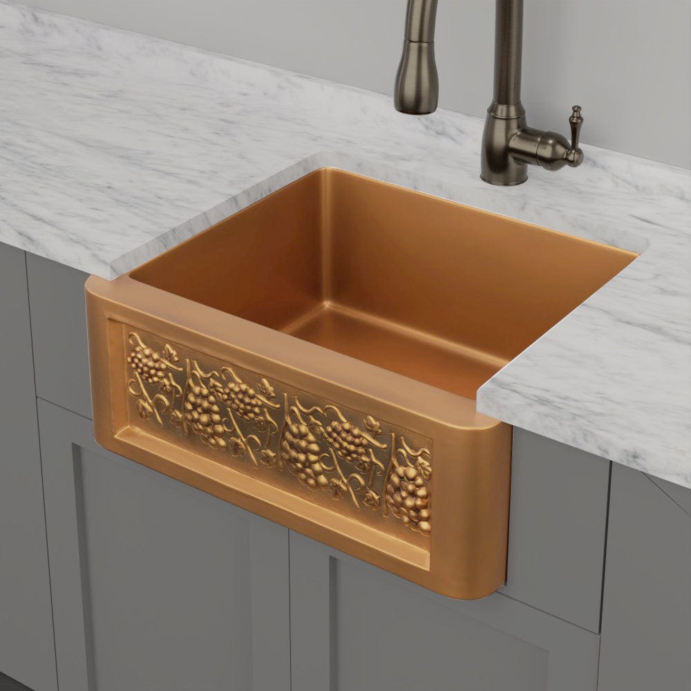 30" Lynn Copper Grape Design Single-Bowl Farmhouse Sink