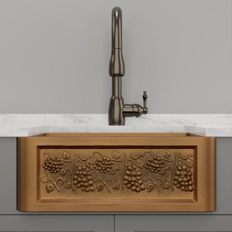 30" Lynn Copper Grape Design Single-Bowl Farmhouse Sink