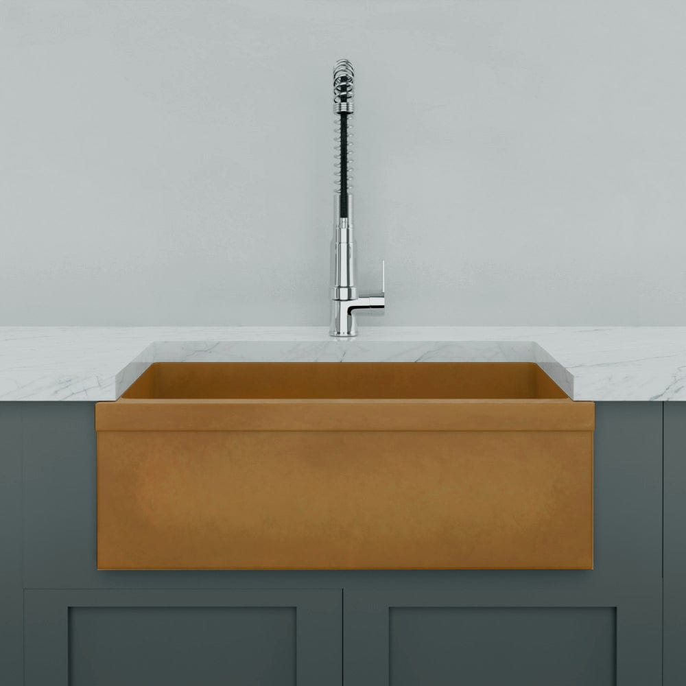 30" Murray Cast Concrete Smooth Apron Single-Bowl Farmhouse Sink with Top Lip - Vintage Brown