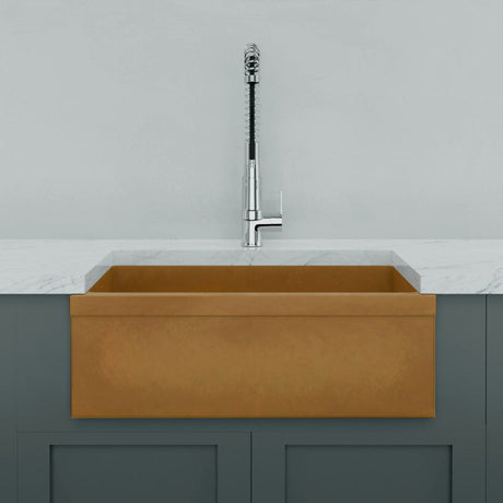 30" Murray Cast Concrete Smooth Apron Single-Bowl Farmhouse Sink with Top Lip - Vintage Brown