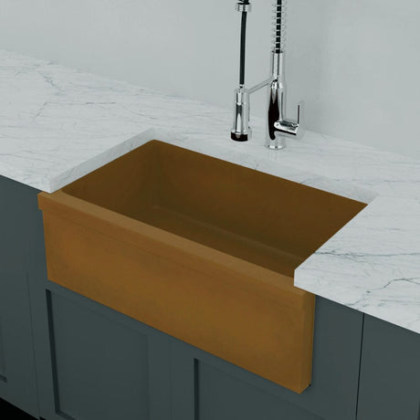 30" Murray Cast Concrete Smooth Apron Single-Bowl Farmhouse Sink with Top Lip - Vintage Brown