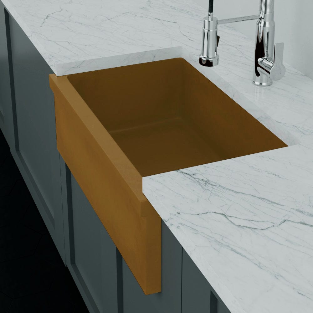 30" Murray Cast Concrete Smooth Apron Single-Bowl Farmhouse Sink with Top Lip - Vintage Brown