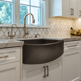 30" Narrow Bepen Hammered Copper Single-Bowl Curved Apron Farmhouse Sink