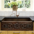 30" Narrow Bordenham Hammered Copper Single-Bowl Farmhouse Sink with Scrolled Front Apron