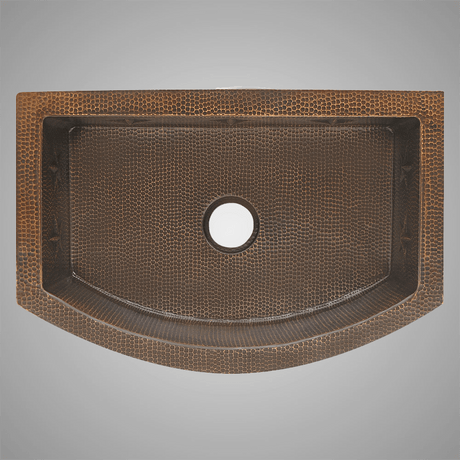 30" Narrow Ezencor Hammered Copper Curved Apron Single-Bowl Farmhouse Sink - Interior Star Design