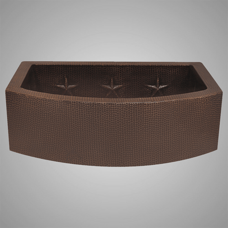 30" Narrow Ezencor Hammered Copper Curved Apron Single-Bowl Farmhouse Sink - Interior Star Design