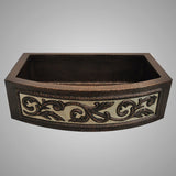 30" Narrow Gudencas Hammered Copper Single-Bowl Farmhouse Sink - Silver Vine Apron Design