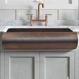 30" Narrow Santercas Hammered Copper Single-Bowl Farmhouse Sink with Arched Front