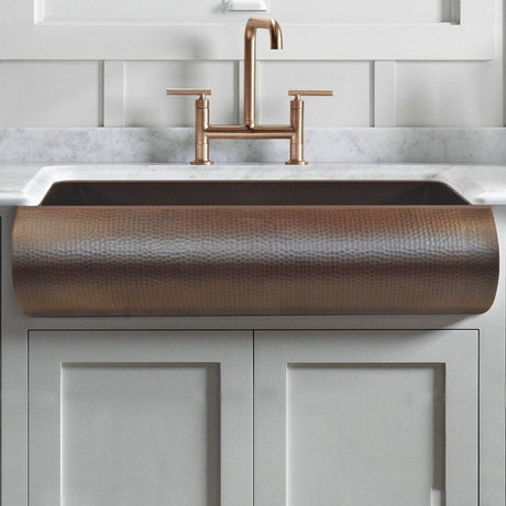30" Narrow Santercas Hammered Copper Single-Bowl Farmhouse Sink with Arched Front