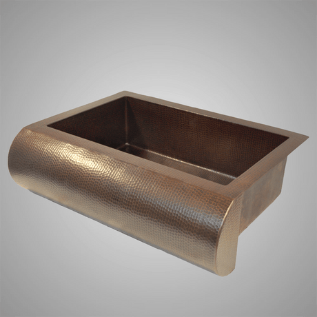 30" Narrow Santercas Hammered Copper Single-Bowl Farmhouse Sink with Arched Front