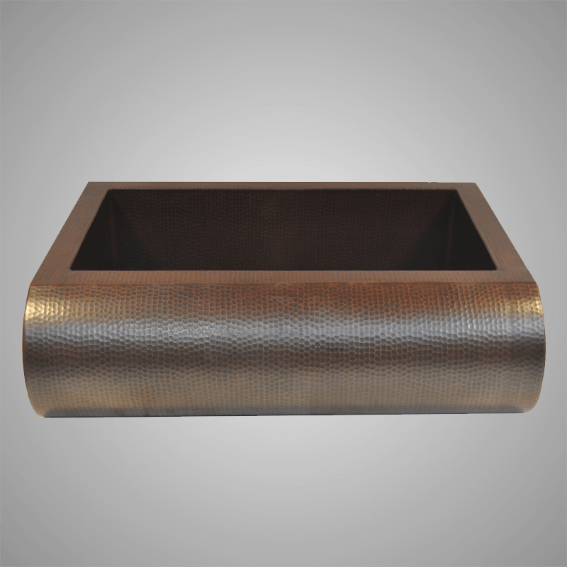 30" Narrow Santercas Hammered Copper Single-Bowl Farmhouse Sink with Arched Front