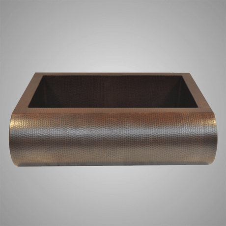 30" Narrow Santercas Hammered Copper Single-Bowl Farmhouse Sink with Arched Front