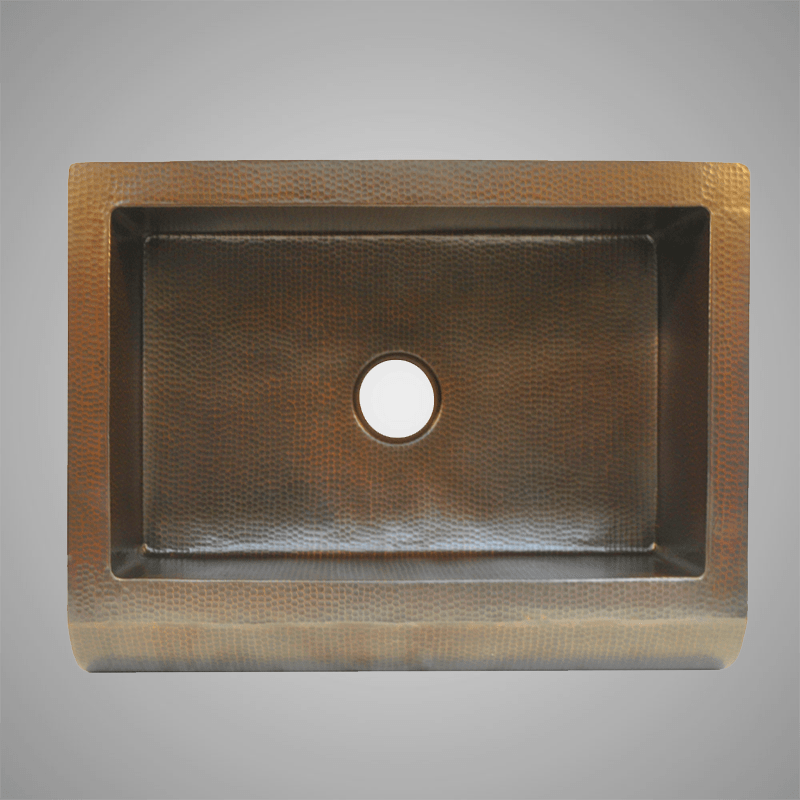 30" Narrow Santercas Hammered Copper Single-Bowl Farmhouse Sink with Arched Front