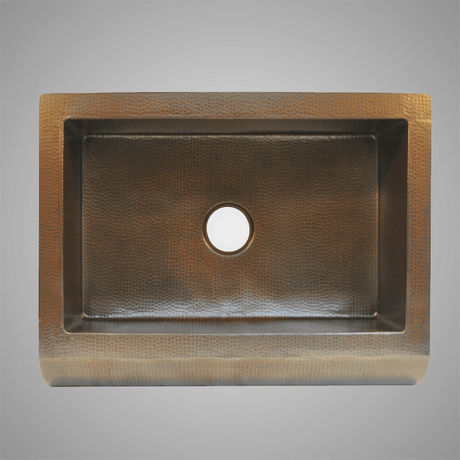 30" Narrow Santercas Hammered Copper Single-Bowl Farmhouse Sink with Arched Front