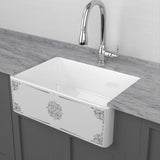 30" Parisi Handcrafted Fireclay Single-Bowl Framed Medallion Motif Farmhouse B-Grade Sink - White