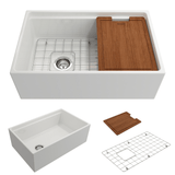 30" Scanley Fireclay Single-Bowl Workstation Farmhouse Sink with Offset Drain