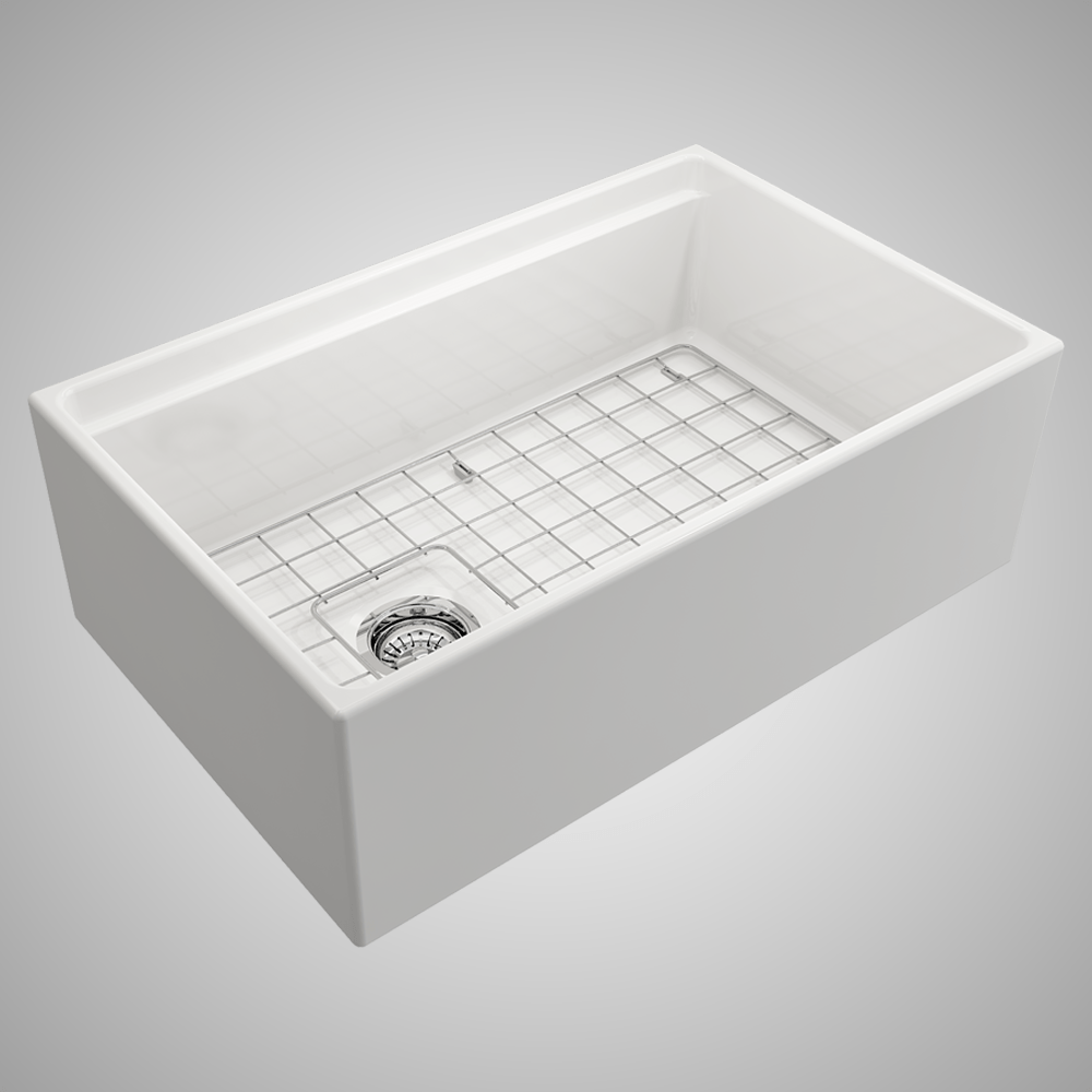 30" Scanley Fireclay Single-Bowl Workstation Farmhouse Sink with Offset Drain