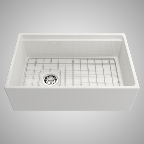 30" Scanley Fireclay Single-Bowl Workstation Farmhouse Sink with Offset Drain