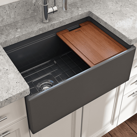 30" Scanley Fireclay Single-Bowl Workstation Farmhouse Sink with Offset Drain