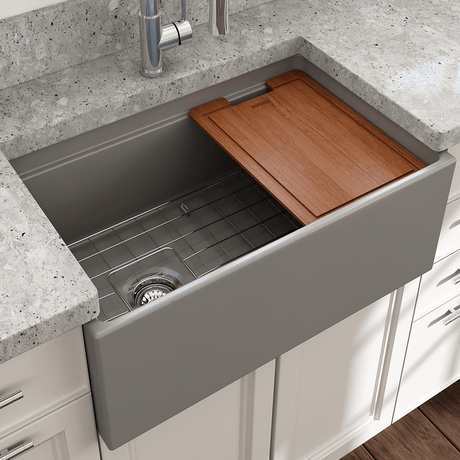 30" Scanley Fireclay Single-Bowl Workstation Farmhouse Sink with Offset Drain