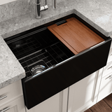 30" Scanley Fireclay Single-Bowl Workstation Farmhouse Sink with Offset Drain