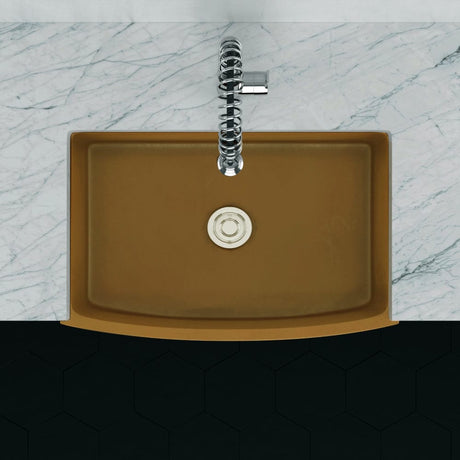 30" Schneller Cast Concrete Curved Apron Single-Bowl Farmhouse Sink - Vintage Brown