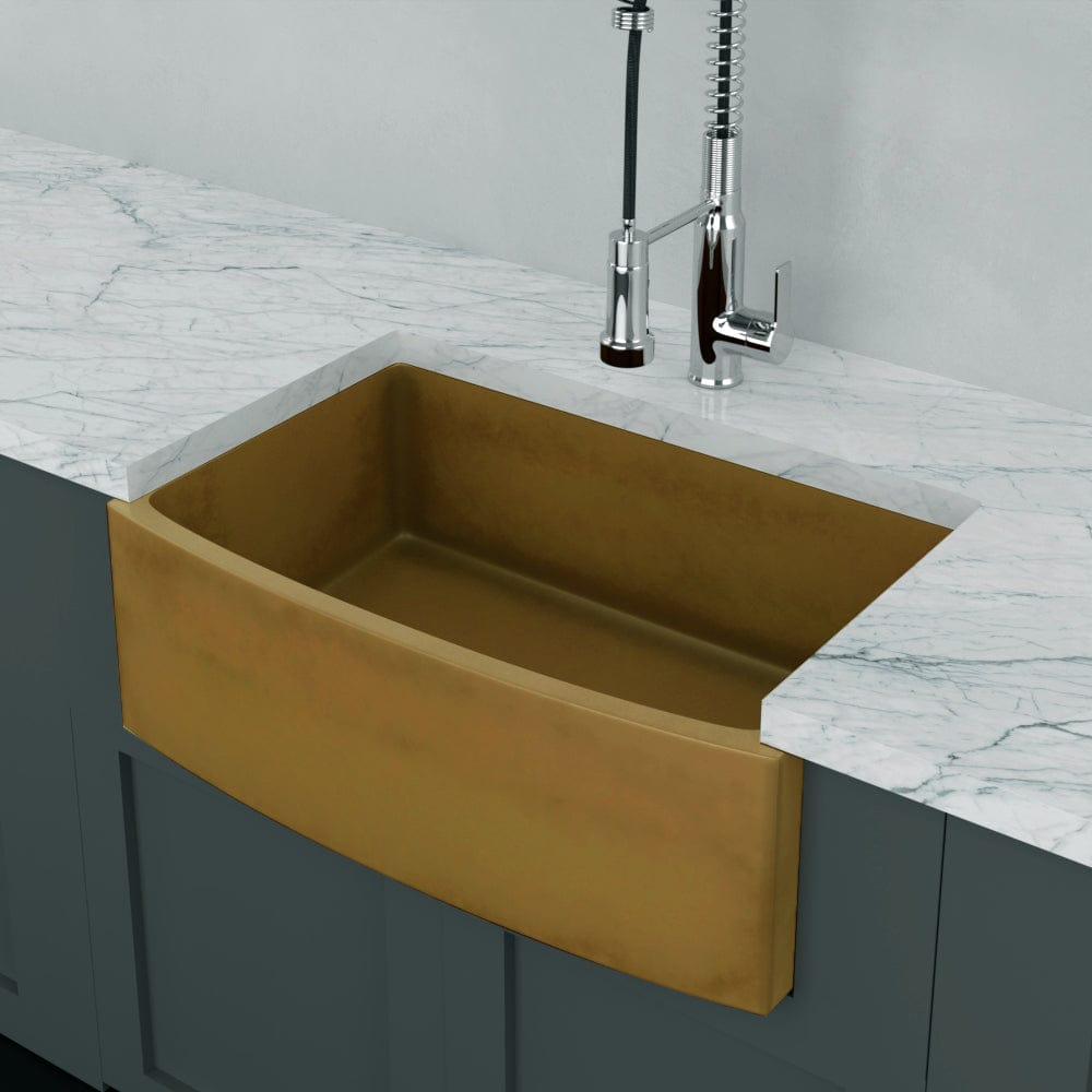 30" Schneller Cast Concrete Curved Apron Single-Bowl Farmhouse Sink - Vintage Brown