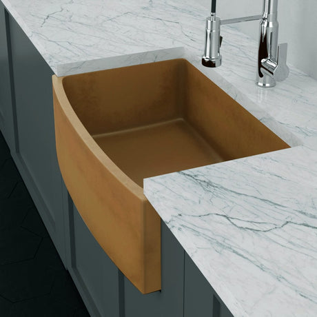 30" Schneller Cast Concrete Curved Apron Single-Bowl Farmhouse Sink - Vintage Brown