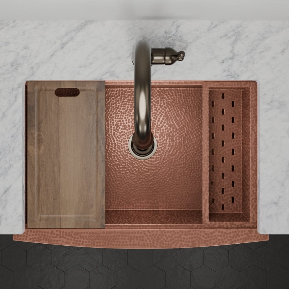 30" Sloane Hammered Copper Workstation Farmhouse Sink