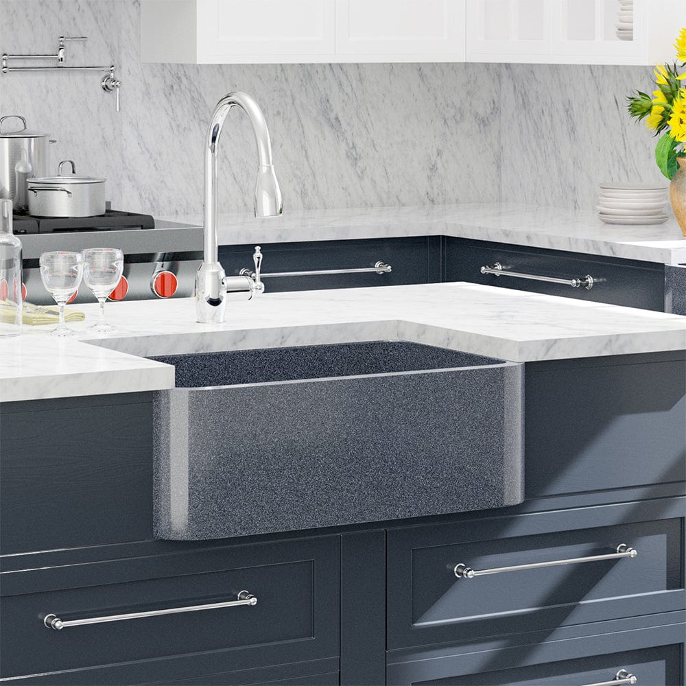 30" Smyrna Smooth Polished Blue Gray Granite Single-Bowl Farmhouse Sink