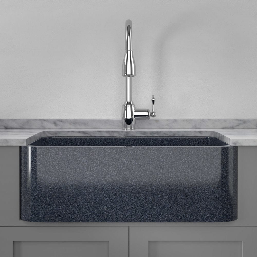 30" Smyrna Smooth Polished Blue Gray Granite Single-Bowl Farmhouse Sink