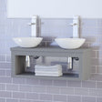30" Thanesta Teak Wall-Mount Double Vessel Sink Vanity with Shelf - Gray Wash
