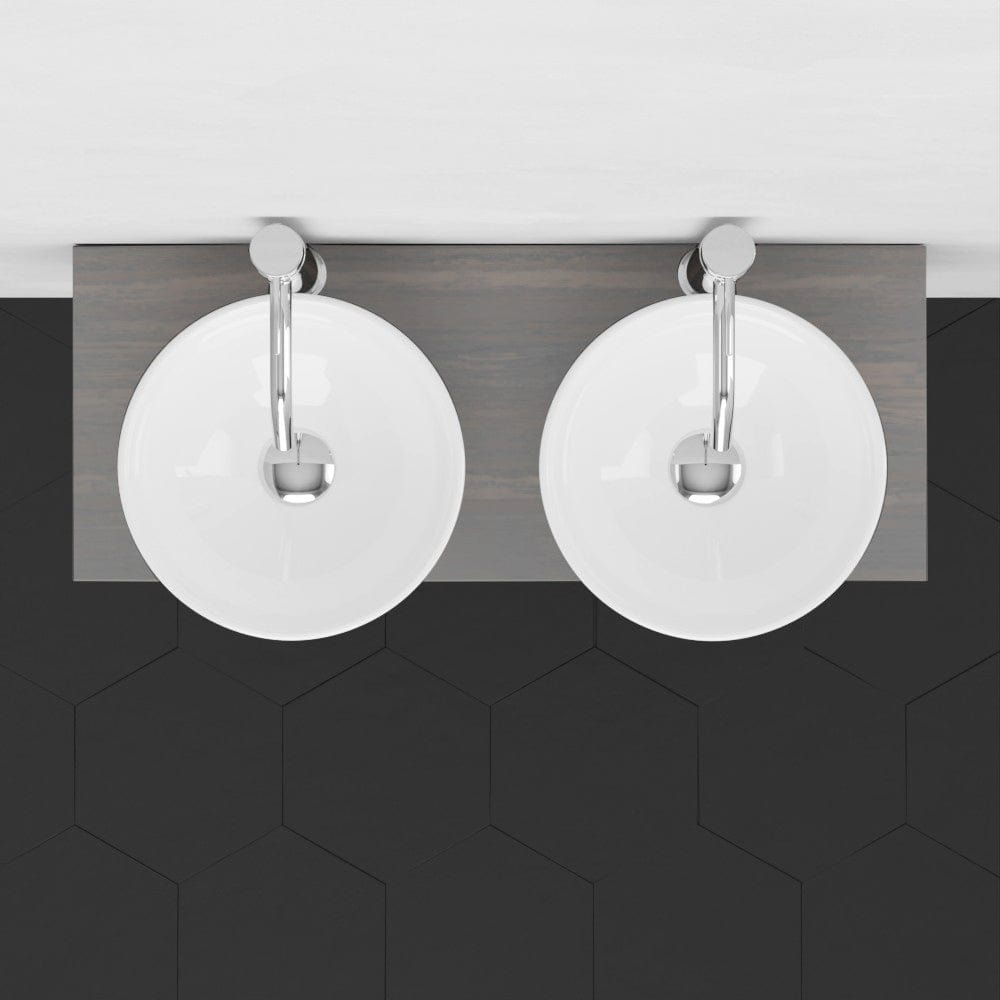 30" Thanesta Teak Wall-Mount Double Vessel Sink Vanity with Shelf - Gray Wash