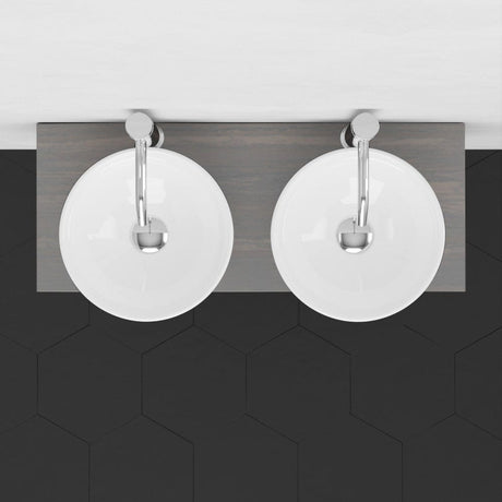 30" Thanesta Teak Wall-Mount Double Vessel Sink Vanity with Shelf - Gray Wash